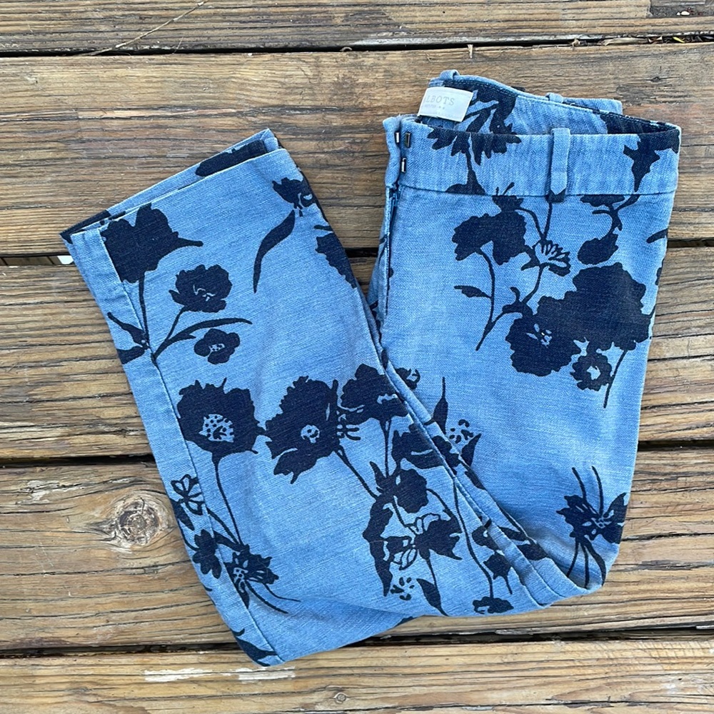 Talbots Signature Mid-Rise Floral Linen Cropped Pants